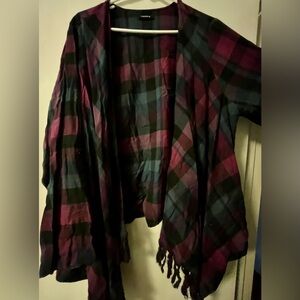 Torrid Plaid Poncho in Red and Blue